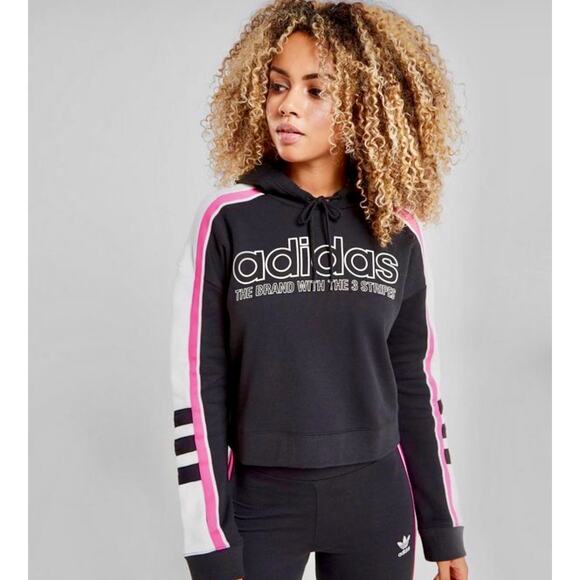 Rare Adidas Y2K Color-Block Cropped Hoodie 💗🖤 Retro Moto size xsmall - Picture 1 of 8